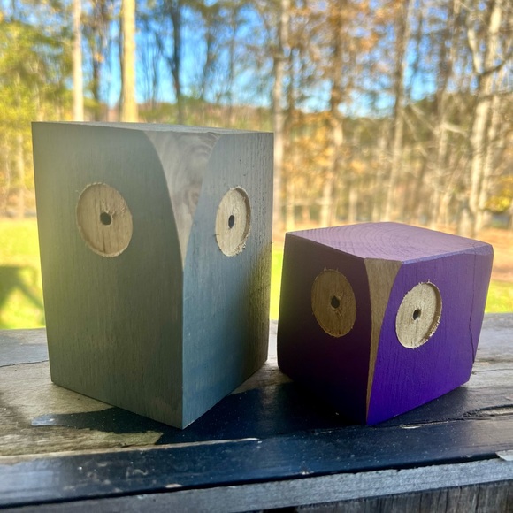 Rustic wooden Owls set of 2 - Picture 2 of 3